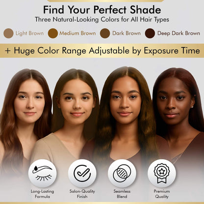 BROWSXPERT Professional Shading Touch-Up Kit — Henna Color Powder with Mixing Dish, Stir & Brush | 3.5g | Natural Look (Deep Dark Brown, Medium Brown, Light Brown)